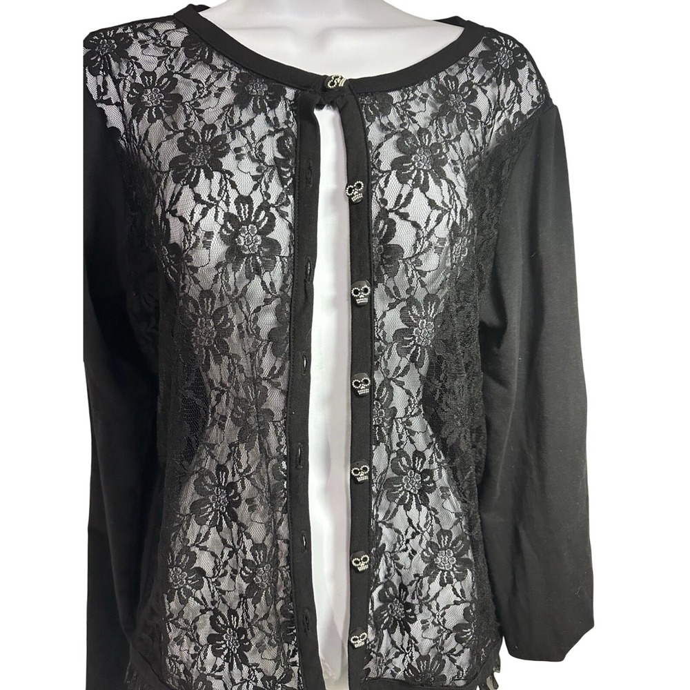 Adorable Lace Cardigan XLG with Libre Mask Embellishments Button Up Black  Goth